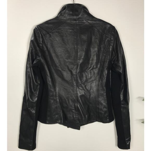 Vince. 100% Leather Zip Jacket Edgy Cross Front Scuba Knit Clean Girl Classic - Picture 6 of 12